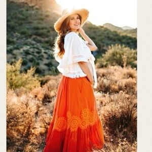 Anthropologie Floreat Sanoh Gauze Orange Maxi Skirt